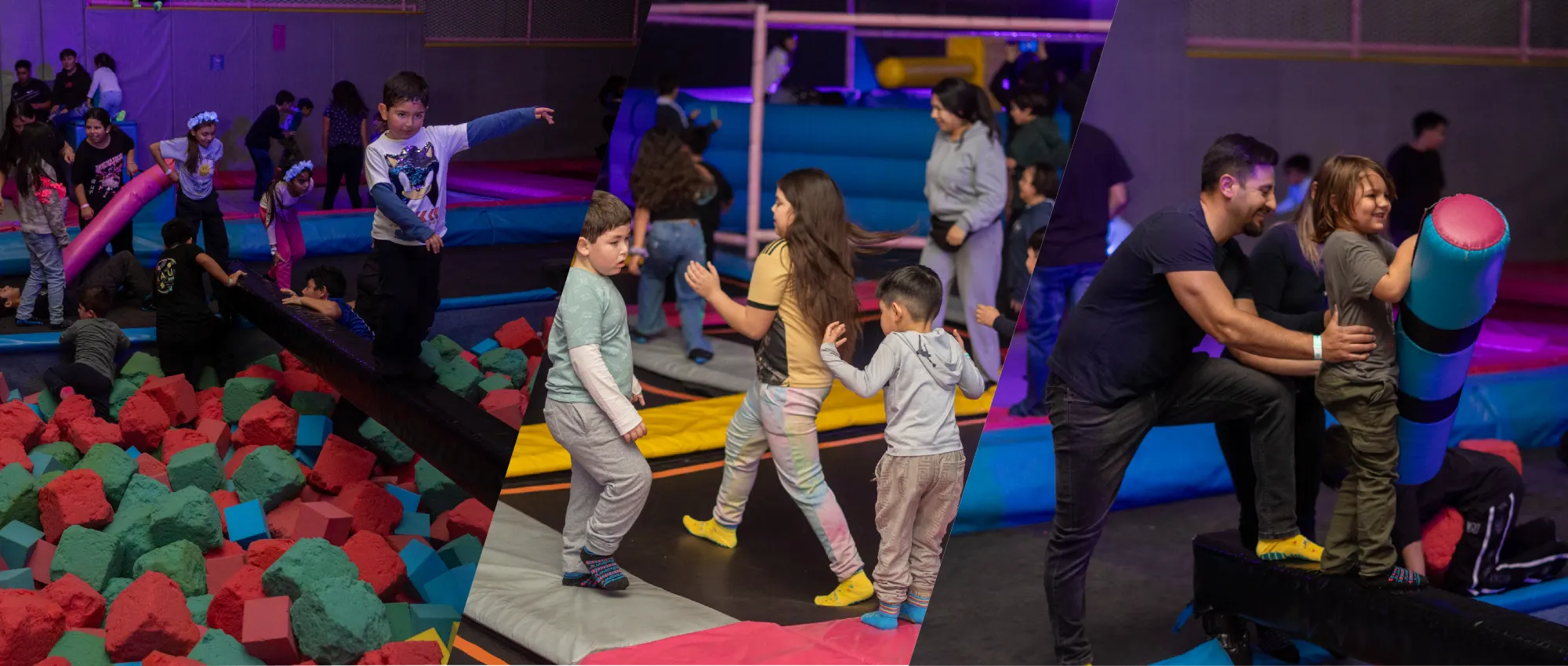 Pack familia para una tarde distinta, saltos en trampolines en santiago, aprovecha nuestras promociones para toda la familia.